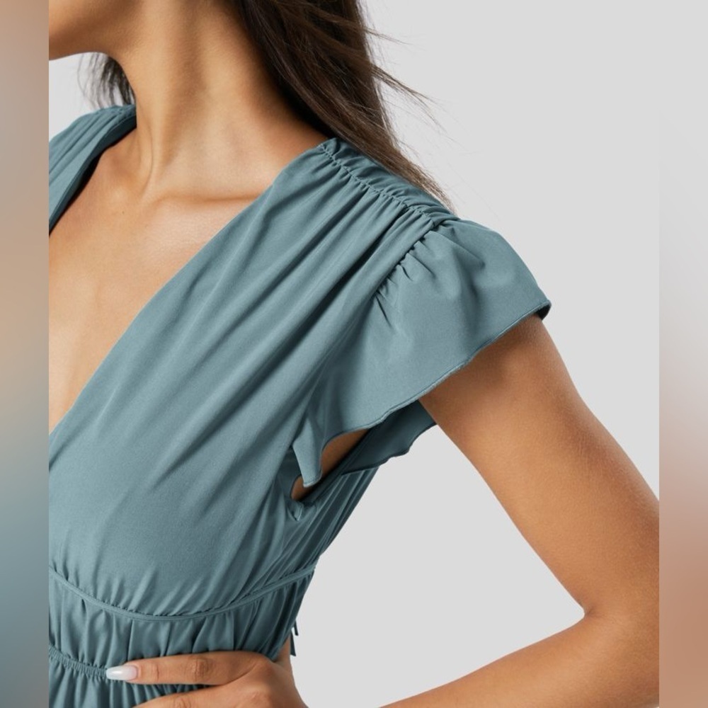 Halara Breezeful™ Deep V-Neck Butterfly Sleeve Midi Dress Stone Blue Size XS - Picture 5 of 10